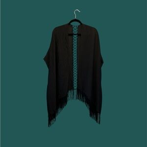 Black Cross Back Sheer Fringe Kimono- One Size